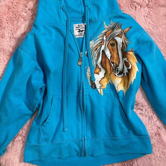 Y2k ESY SURF blue zip up horse hoodie - Picture 5 of 6
